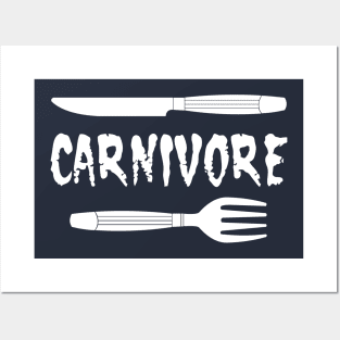 Carnivore Knife and Fork White Text Posters and Art